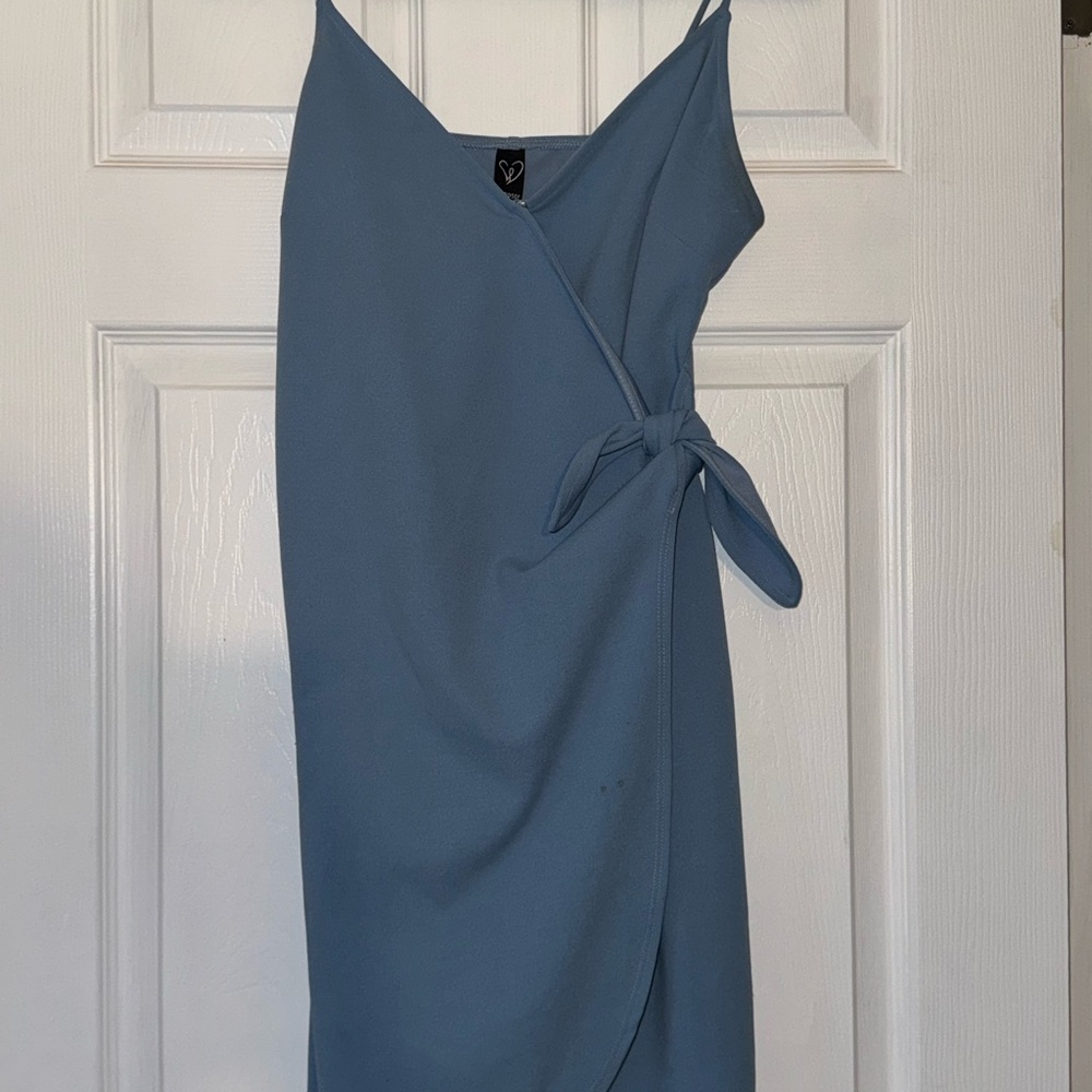 Windsor Blue Ruched Tie Front Mini Dress